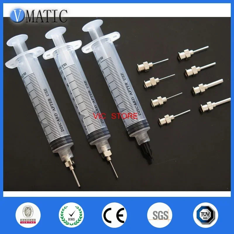 Free Shipping 10cc/ml Syringe Solder Paste Adhesive Glue Liquid Dispenser Syringes With Stainless Steel Needles 1/2 Inch