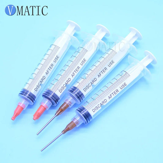 Free Shipping Non-Sterilized 5 Sets 1'' Inch 15G Glue Liquid Dispenser Needles + 10cc/ml Dispenser Syringe With Red Cap Stopper