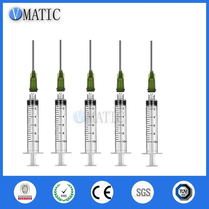 Free Shipping 6Pcs Plastic Syringes 10ml 10cc With Caps & Luer Lock Dispensing Needle Tips 14G 1 Inch