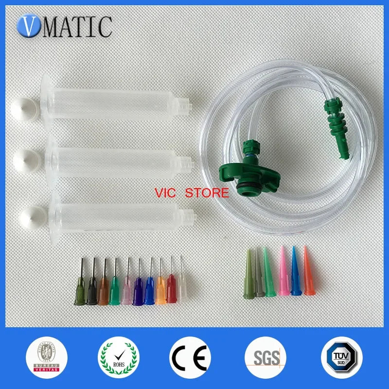 Free Shipping 5cc ml Glue Dispensing Pneumatic Syringe Barrel With Adapter & Needle Tips