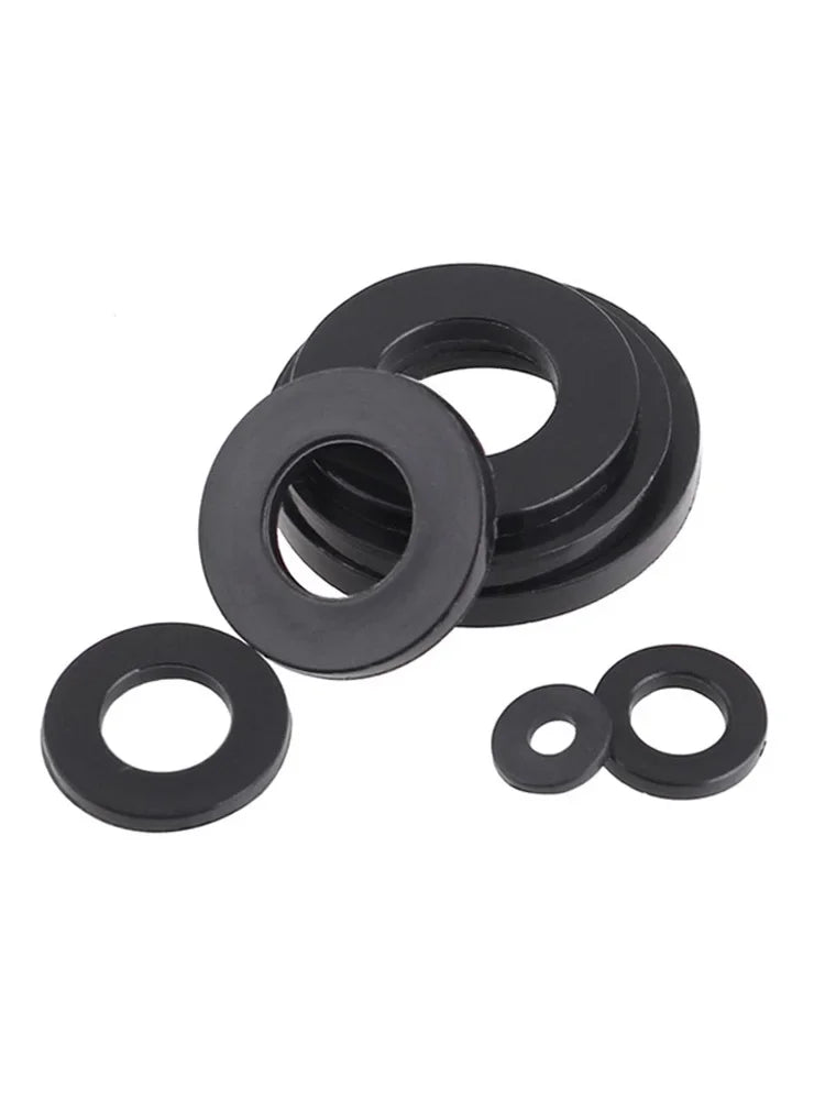 Black PA66 Nylon Plastic Flat Washer Plane Spacer M2 M2.5 M3 M4 M5 M6 M8 M10 M12 M14~M20 Insulation Gasket Ring For Screw 1~3mm