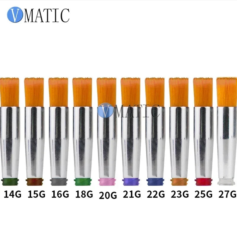 Free Shipping 10pcs 14-27G Yellow Hard Round Type Fluid Glue Dispense Needle Brush Dia 2 to 8 mm