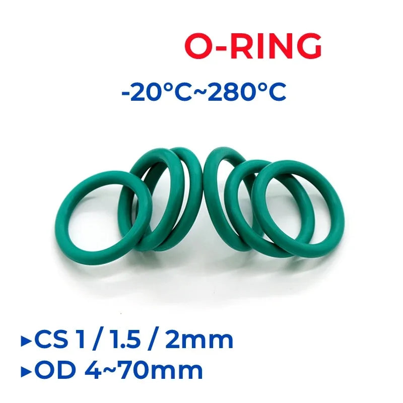 FKM Green Fluorine Rubber O-Ring OD 4-70mm Thickness CS 1/1.5/2mm O-Rings Sealing Gasket Oil Resistant Acid & Alkali Resistant