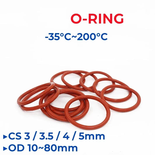 Red Silicone O-Ring OD 10-80mm Thickness CS 3/3.5/4/5mm Food Grade Sealing Ring Waterproof & Insulated Gasket Washer