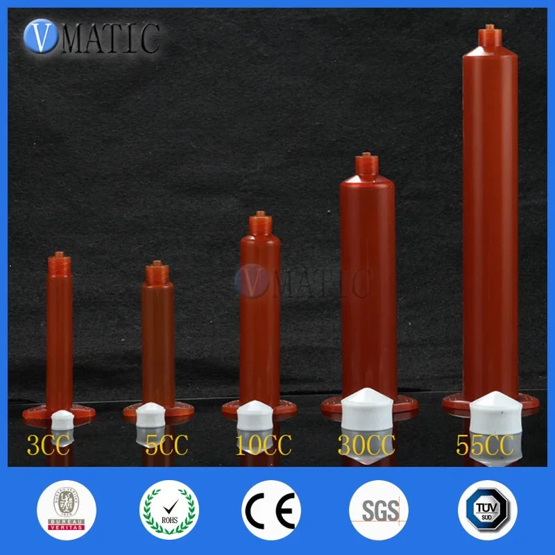 Free Shipping US Style 3/5/10/30/55 Cc / Ml Amber Color Glue Fluid Liquid Dispensing Pneumatic Syringe With Piston
