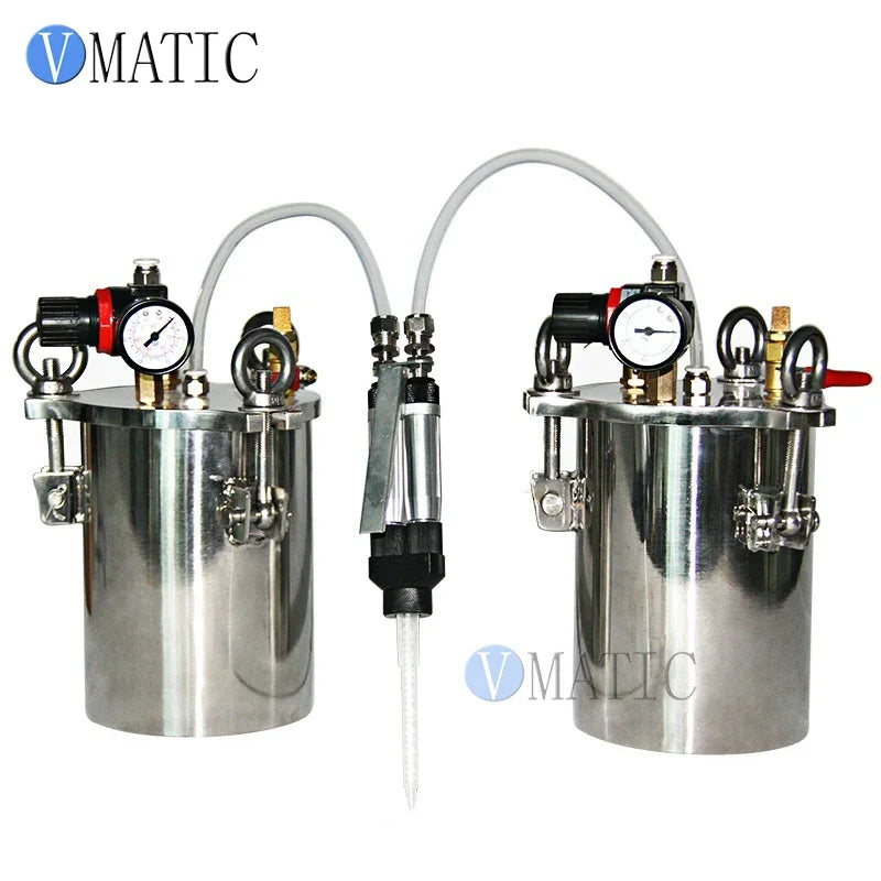 Free Shipping VMATIC Manual Dual Liquid Glue Dispensing Valve Gun With Stainless Steel Air Pressure Tank
