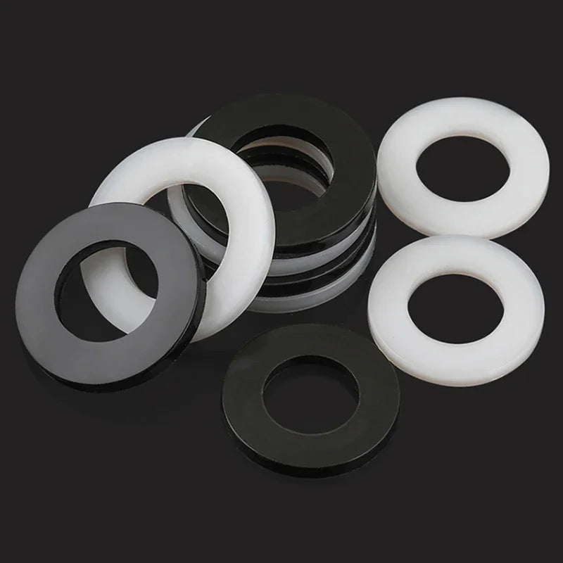 50/100/200Pcs M2-M20 White Black Plastic Nylon Flat Washer Plane Spacer Insulation Gasket Ring For Screws&Bolt