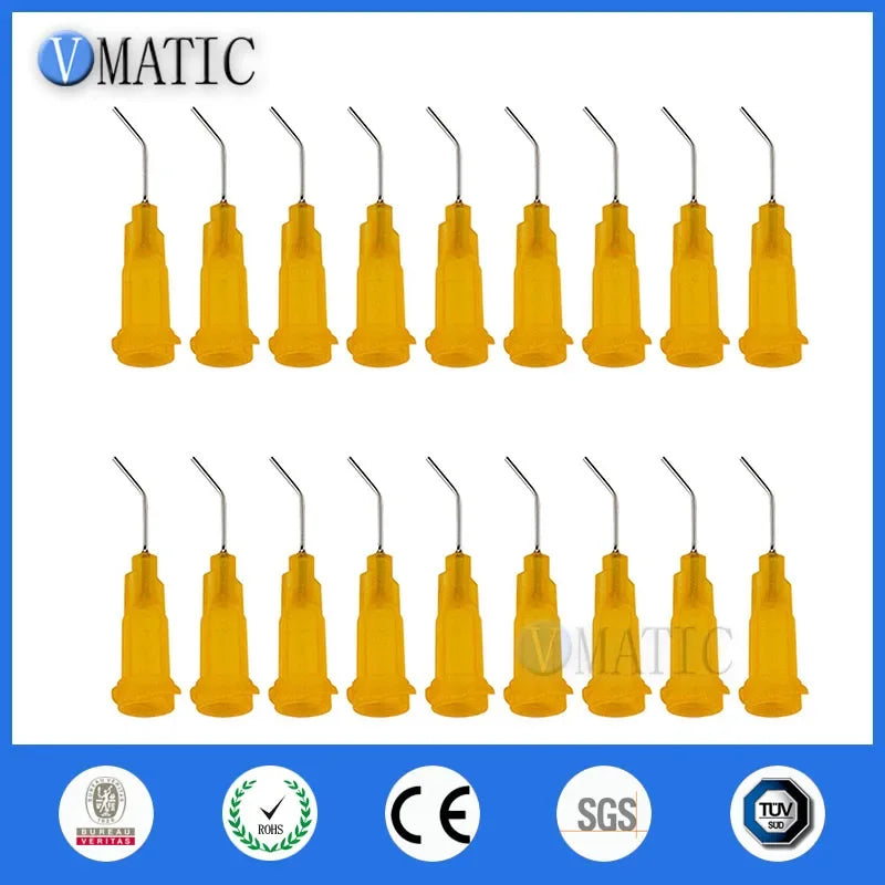 100PCS Free Ship 23G Orange 0.5"tubing, 45degree bend TE Premier Bent Dispensing Tips Blunt End Stainless Steel Dispensing Tips