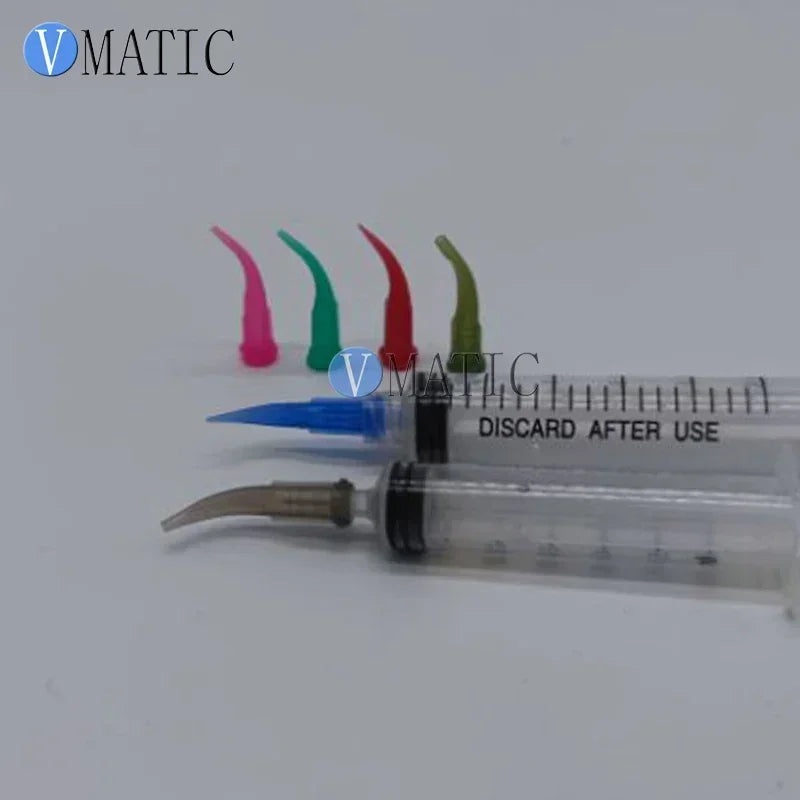 22G Industrial Bent Tip Needles 100PC Bulk | Blue PP Dispensing Tips for TT-Style Glue Guns (0.41mm ID × 25° Angled)