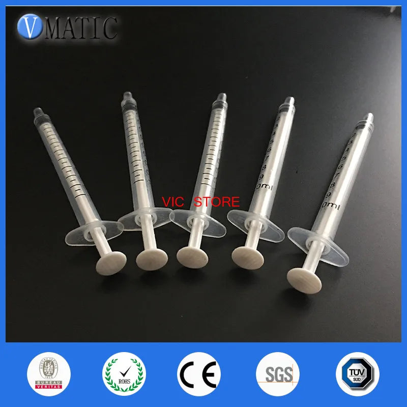 Free Shipping 10 Sets Dispensing Plastic Manual Syringes 1cc/ml With White Plunger With Black Cap/Stopper