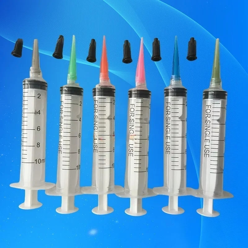 ‌6-Pcs 10ml Syringe Kit | Industrial Glue Dispenser with Tapered Needles for Resin/Epoxy/Solder Paste (Leakproof + Luer Lock)‌