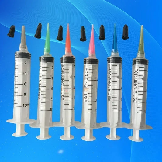 ‌6-Pcs 10ml Syringe Kit | Industrial Glue Dispenser with Tapered Needles for Resin/Epoxy/Solder Paste (Leakproof + Luer Lock)‌