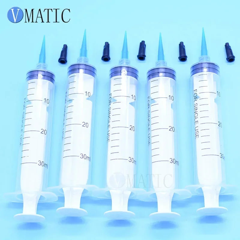 Free Shipping 6 Sets Liquid Syringes 30ml/cc 22 Gauge + 6Pcs Glue Dispensing Tips And Black Syringe Caps