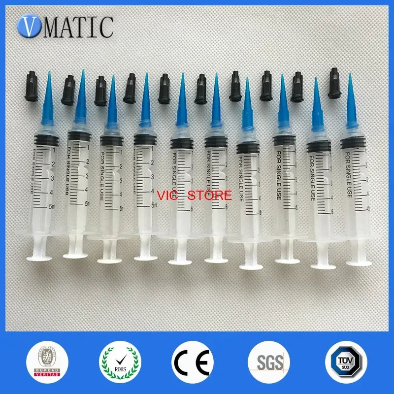 Free Shipping Trade Assurance 10 Sets Syringes 5ml/cc Dispensing Tips & Caps Glue Dispenser Needle Tips