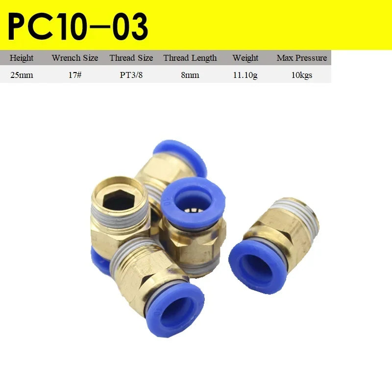 Fast Fitting Adapter Pneumatic 6mm 8mm 10mm 12mm Tube To PC4PC6PC8PC10PC12-M5 Male Thread Pipe Connector 5pcs