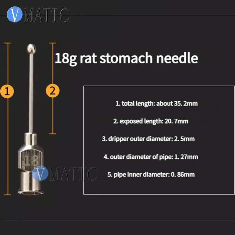 Stainless Steel Ball-Tip Gavage Needle (18G) - For Mice, Lab Animals, Parrots & Pets - Customizable Feeding Tool