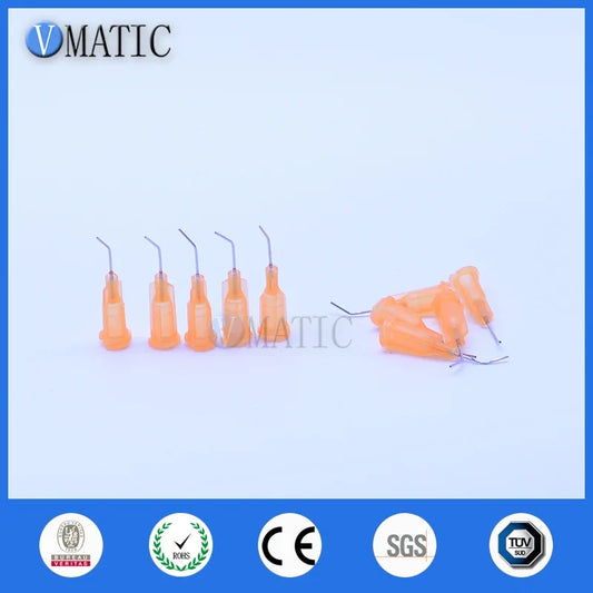 Free Shipping 100Pcs 23G Orange 0.5'' 45 Degree Bent Automatic Glue Dispensing Needle Tip 1/2 Inch