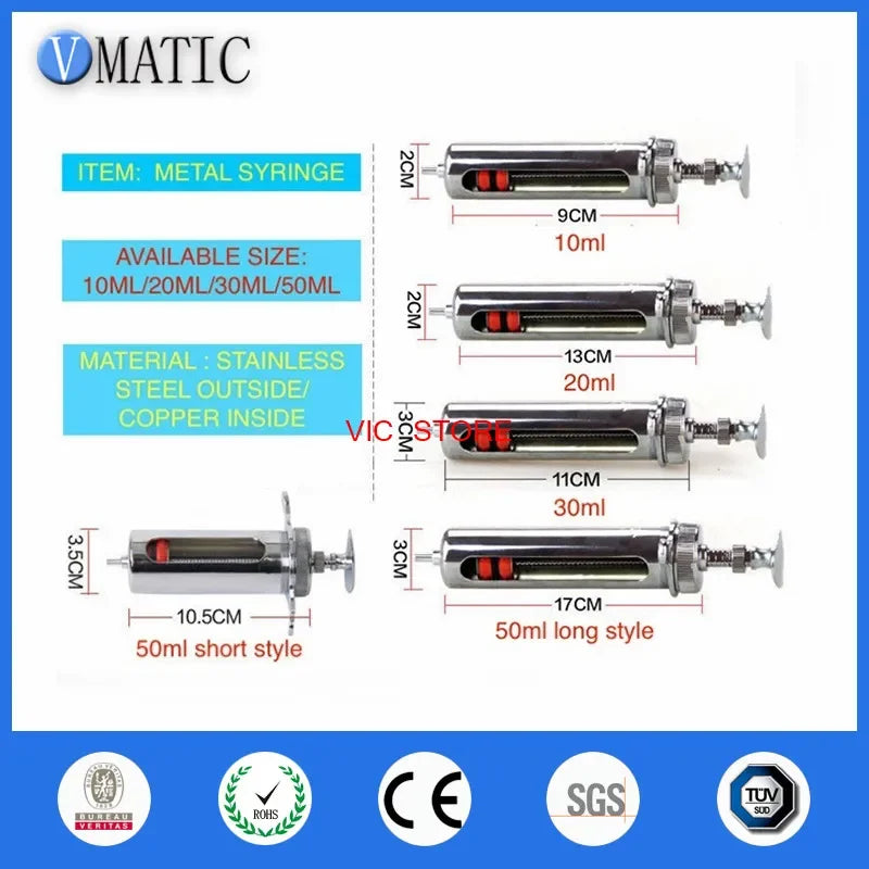 Free Shipping 50cc 50ml Quality Stainless Steel Metal Syringe