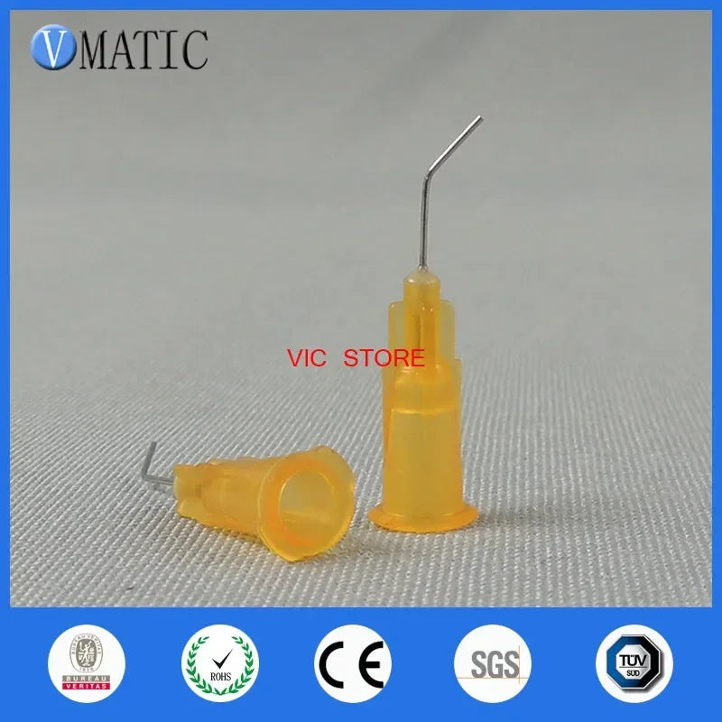 ‌100-Pcs 25G Dispensing Needles | 45° Angled Precision Glue Tips with 0.5'' Bayonet Lock (0.41mm ID, 1/2'' Length) for Electroni