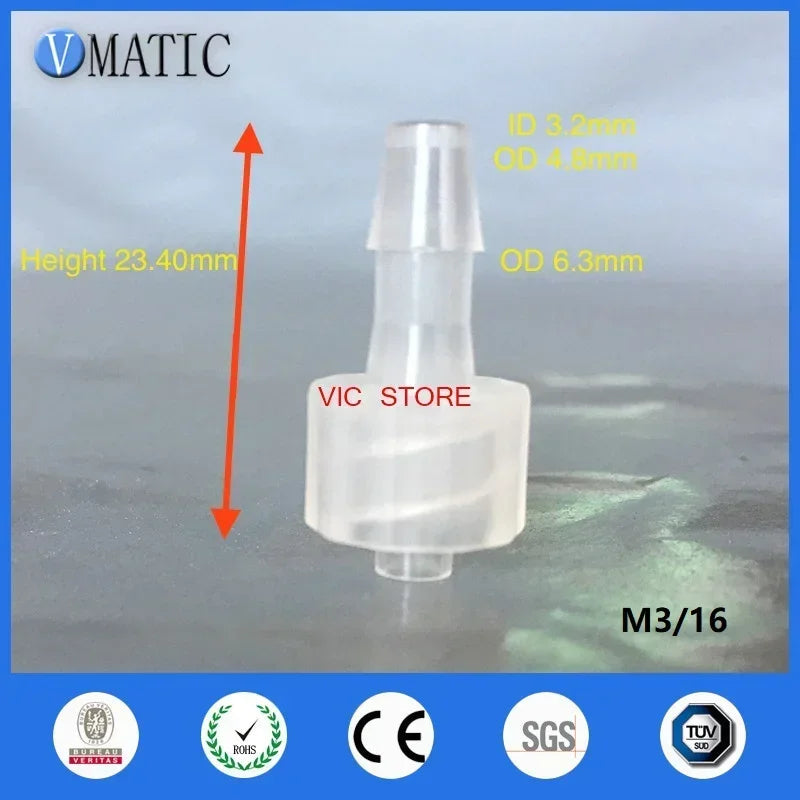 Industrial-Grade 1.6mm Barbed Connector 10-Pack ▶ FDA+RoHS Fluid Transfer Fittings（Chemical Resistant PP）