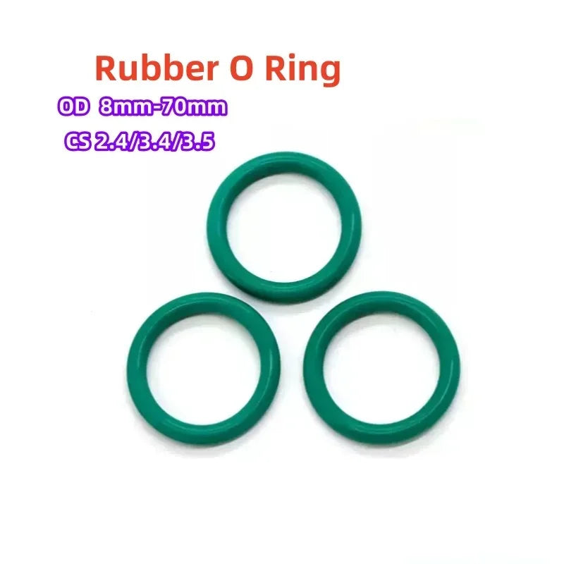 Green Fluorine Rubber O Ring Sealing Gasket OD 8~70mm Thickness CS2.4/3.1/3.5mm Oil and Acid High Temperature Resistant