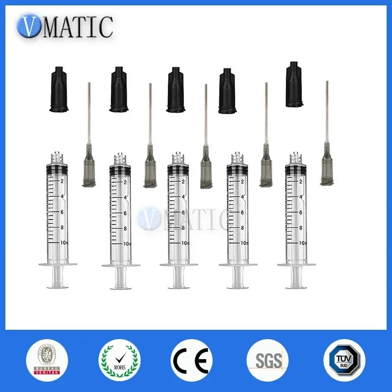 Free Shipping 5Pcs Non Sterilized Dispensing Syringes Luer Lock 10Ml/Cc With Tips & Caps
