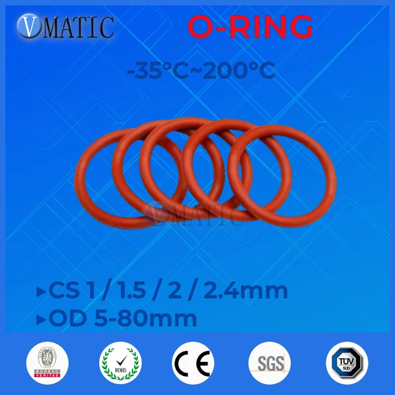 VMQ Red Silicone O-Ring OD 5-80mm Thickness CS 1/1.5/2/2.4mm Food Grade Sealing Ring Waterproof & Insulated Gasket Washer