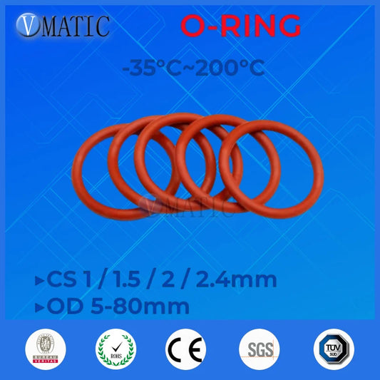 VMQ Red Silicone O-Ring OD 5-80mm Thickness CS 1/1.5/2/2.4mm Food Grade Sealing Ring Waterproof & Insulated Gasket Washer