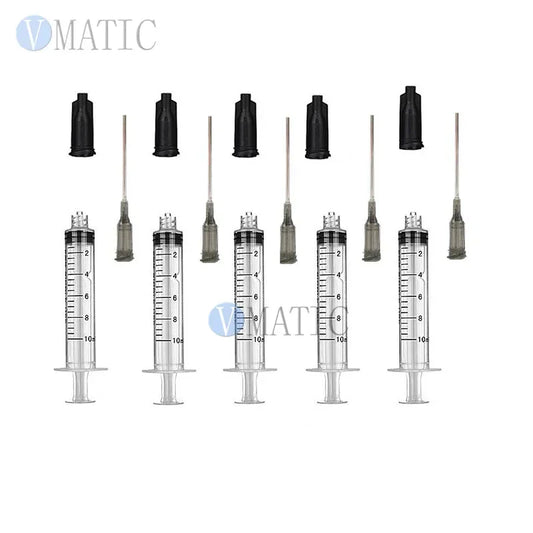 Free Shipping Liquid Dispensing Syringes Luer Lock Syringe 10ml/cc + 16G 1'' 1 Inch Tips & Black Syringe Caps