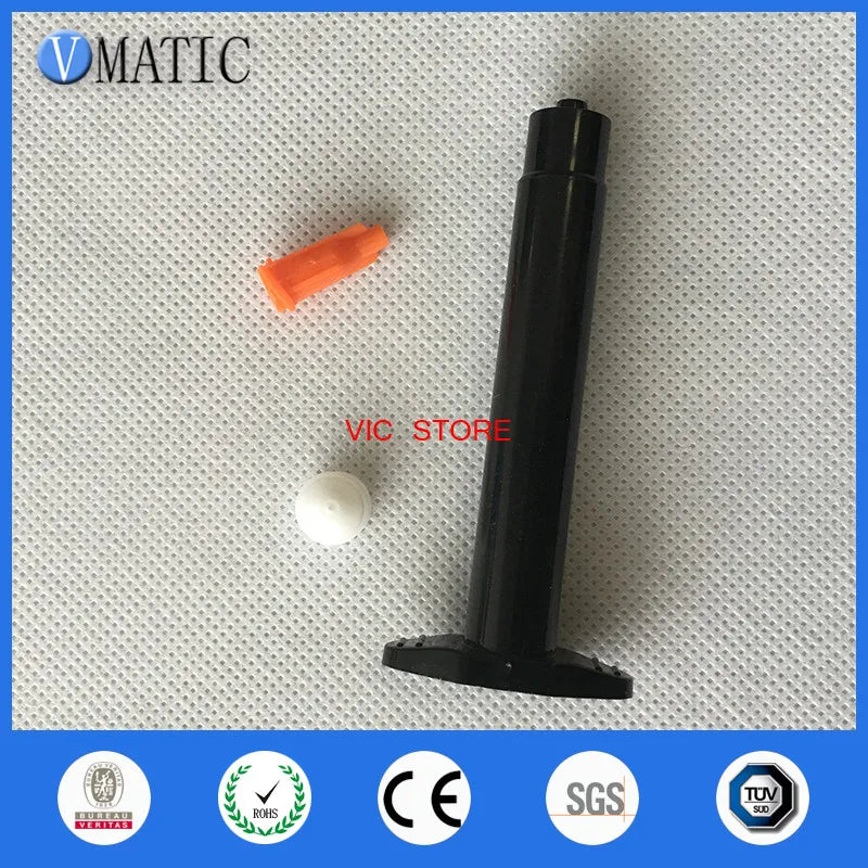 Free Shipping Wholesale 500 Sets US Style Plastic Dispenser Pneumatic Syringe 30 Cc / Ml Black Barrel With Tip Stopper & Piston