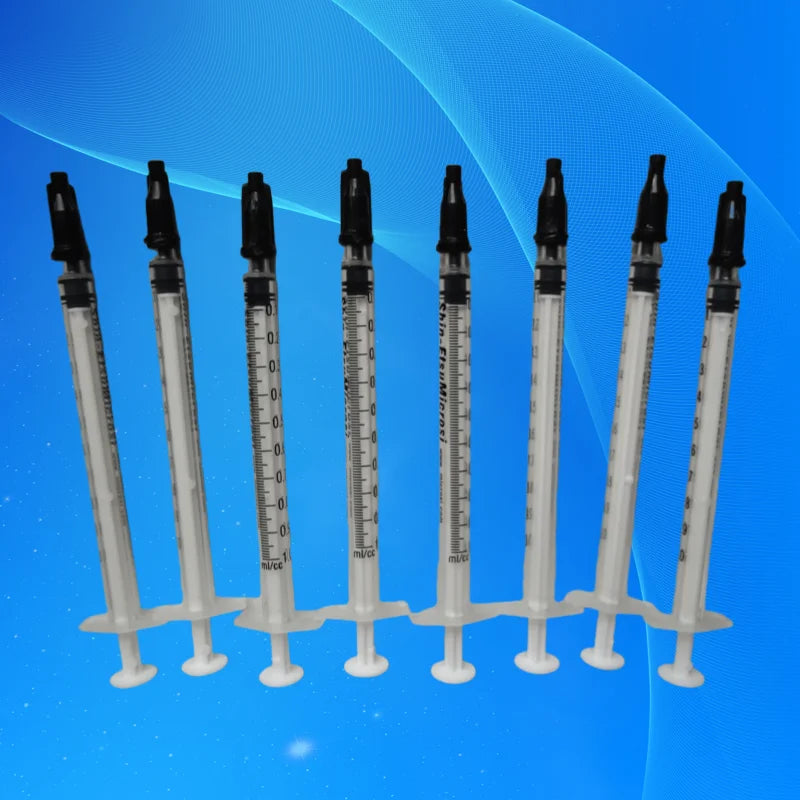 Free Shipping 10 Sets Dispensing Plastic Manual Syringes 1cc/ml With White Plunger With Black Cap/Stopper