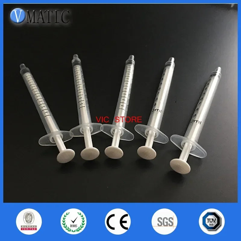 Free Shipping 10 Sets Dispensing Plastic Manual Syringes 1cc/ml With White Plunger With Black Cap/Stopper