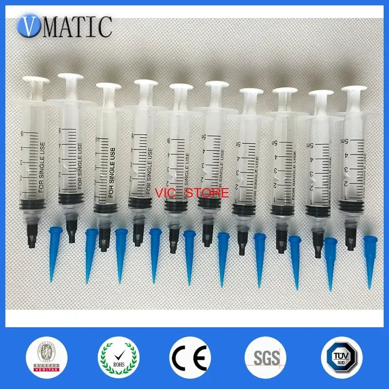 Free Shipping Trade Assurance 10 Sets Syringes 5ml/cc Dispensing Tips & Caps Glue Dispenser Needle Tips