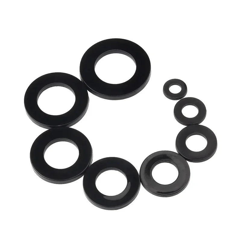 Black PA66 Nylon Plastic Flat Washer Plane Spacer M2 M2.5 M3 M4 M5 M6 M8 M10 M12 M14~M20 Insulation Gasket Ring For Screw 1~3mm