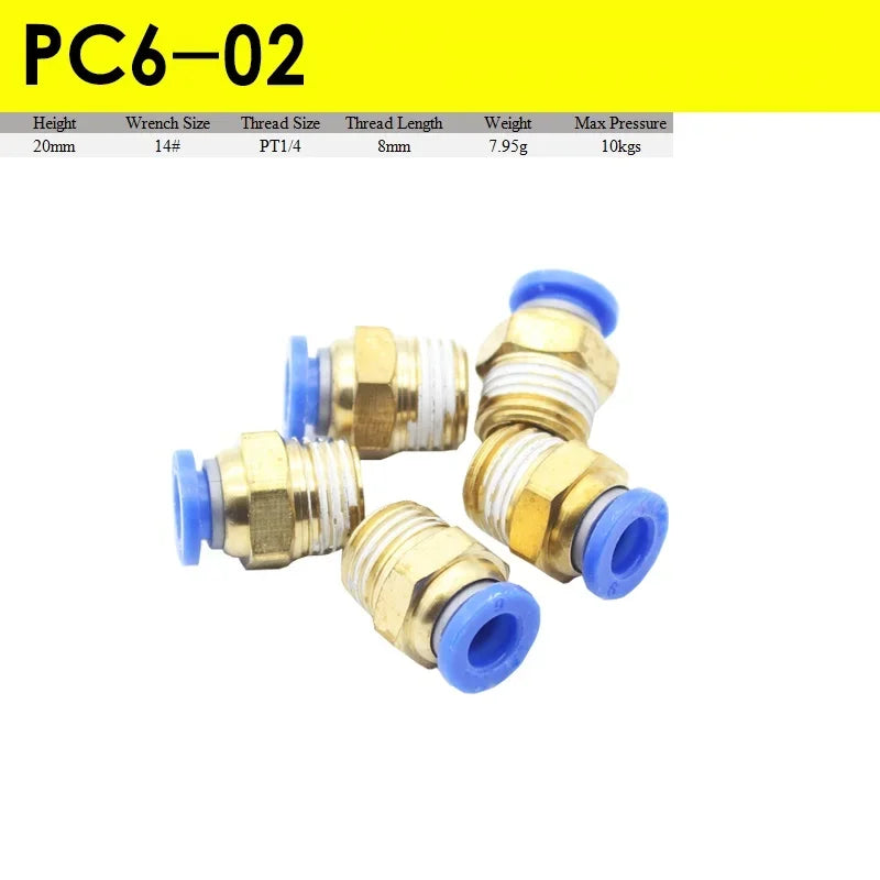 Fast Fitting Adapter Pneumatic 6mm 8mm 10mm 12mm Tube To PC4PC6PC8PC10PC12-M5 Male Thread Pipe Connector 5pcs