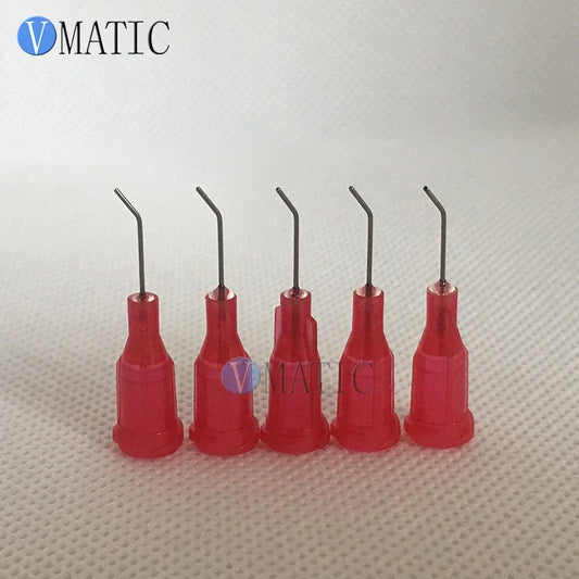 Free Shipping 100Pcs 25G Red 0.5'' Length 45 Degree Bend Bent Blunt End Stainless Steel Dispensing Needles 1/2 Inch