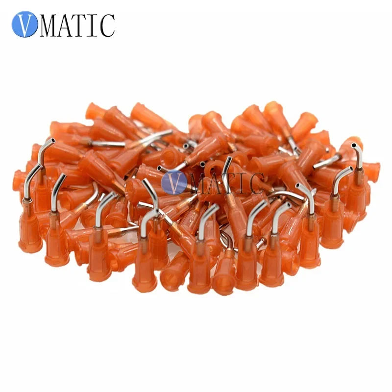 Free Shipping 15G Amber 0.5" Length 45 Degree Bend Bent Dispensing Needle Tips Blunt Stainless Steel Dispenser Needle 1/2 Inch