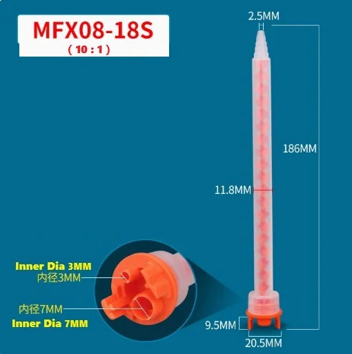 MF08-18 Static Mixing Tube with Bayonet Mount - 18 Helix Elements for Perfect 2-Part Adhesive Mixing | Dispensing Consumable