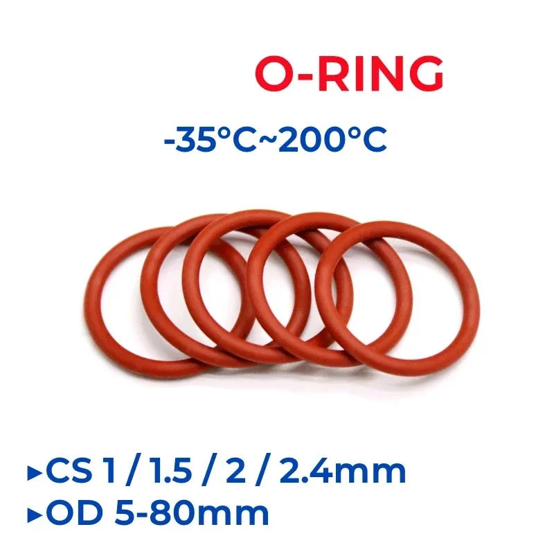 Red Silicone O-Ring OD 5-80mm Thickness CS 1/1.5/2/2.4mm Food Grade Sealing Ring Waterproof & Insulated Gasket Washer