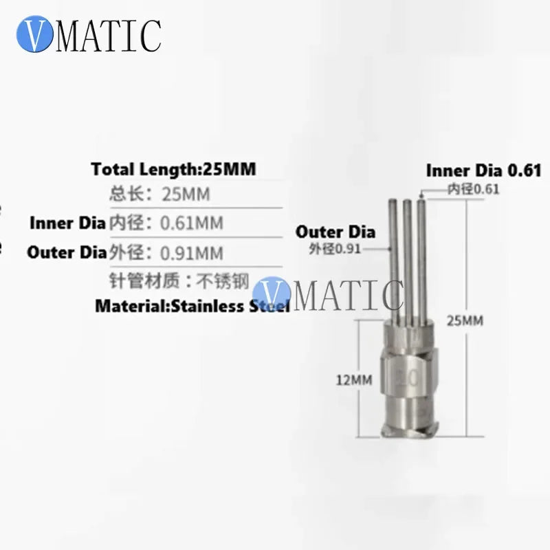 Stainless Steel Triple-Barrel Glue Dispensing Tip - 13mm Short Length, Luer Lock Thread for Jewelry Crystal Setting