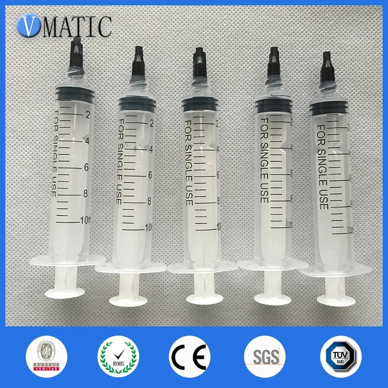 Free Shipping 6 Sets Luer Lock 10ml/cc Syringes With Tip Assortment & Caps Adhesives Glue Applicator Needle Tip