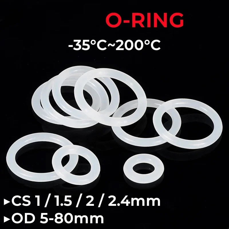 White Silicone O-Ring OD 5-80mm Thickness CS 1/1.5/2/2.4mm Heat Resistant Food Grade Waterproof Washer Rubber Gasket