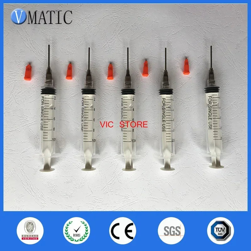 ‌5x5x5 Dispensing Kit: 16G 25mm Industrial Needles + 10ml Transparent Syringes + Red Caps (Anti-Leak Set) for Nail Art/Epoxy Res
