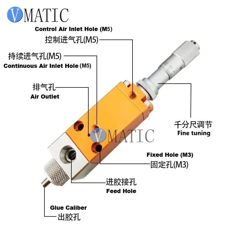 Free Shipping Micrometer Adjustment Plunger Dispensing Precision Valve for UV Glue, Ink, Alcohol Adhesives