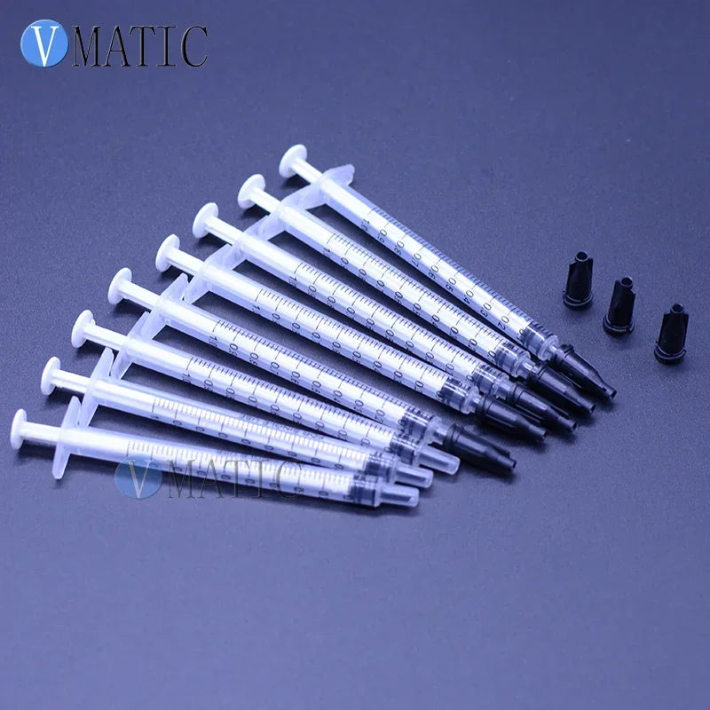 10 Sets/Lot Industrial Precision 1ml Syringe with Luer Lock Tip & Caps - for Epoxy, Silicone & High-Viscosity Adhesive Dispensin