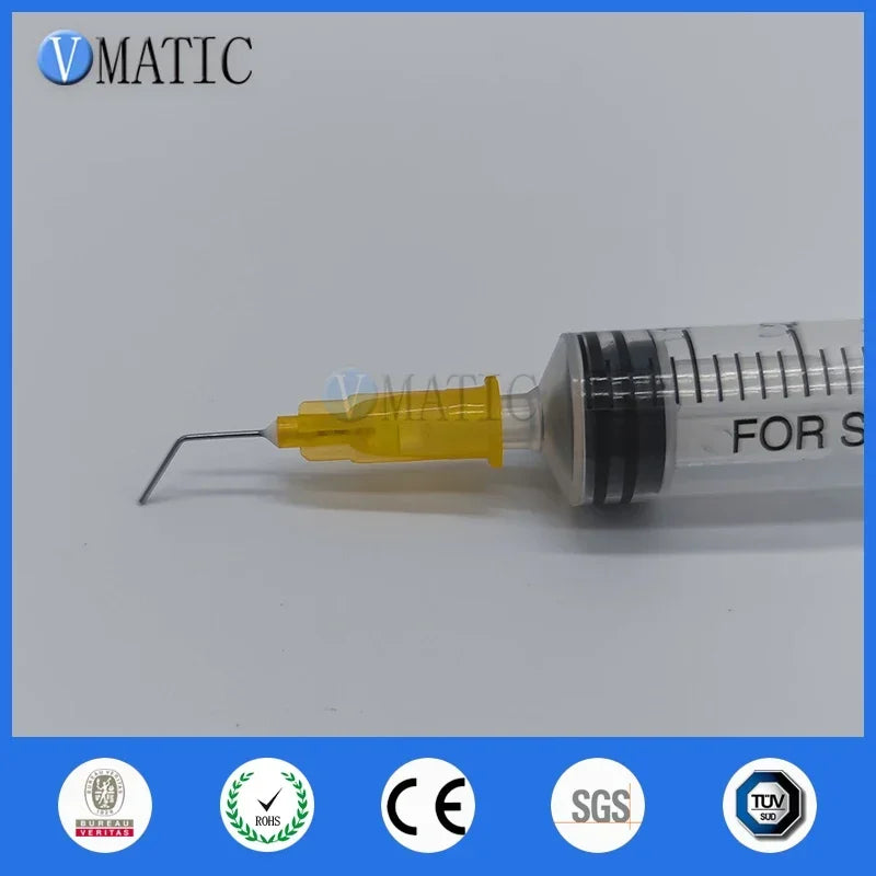 ‌100-Pcs 25G Dispensing Needles | 45° Angled Precision Glue Tips with 0.5'' Bayonet Lock (0.41mm ID, 1/2'' Length) for Electroni