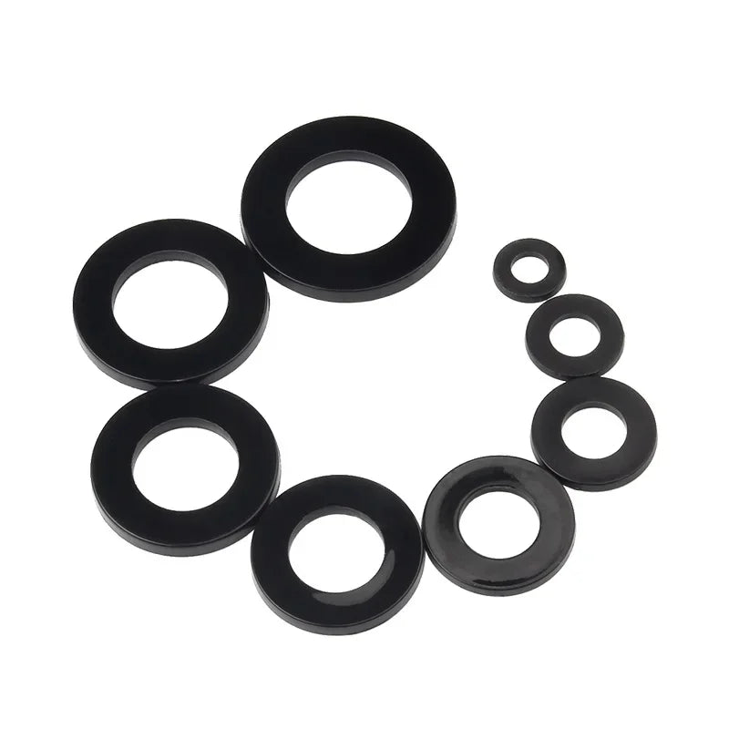 Black PA66 Nylon Plastic Flat Washer Plane Spacer M2 M2.5 M3 M4 M5 M6 M8 M10 M12 M14~M20 Insulation Gasket Ring For Screw 1~3mm