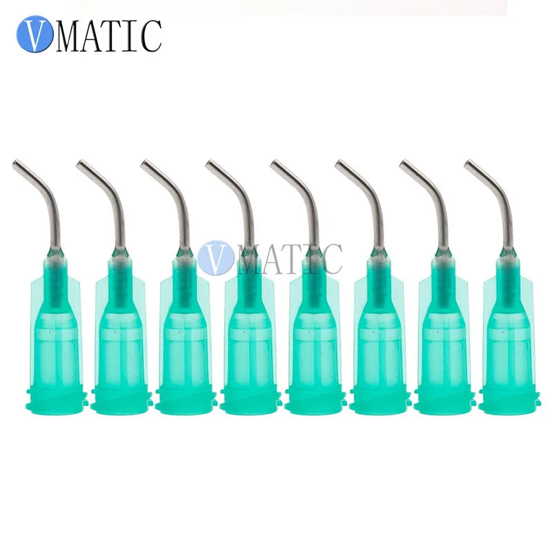Free Shipping 100Pcs 18G Green 0.5'' Tube Length 45 Degree Bent CE Approved Glue Dispensing Needles Tips 1/2 Inch