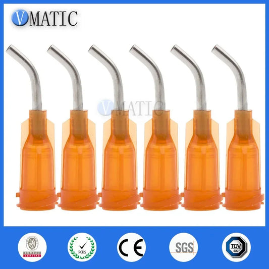 Free Shipping 15G Amber 0.5" Length 45 Degree Bend Bent Dispensing Needle Tips Blunt Stainless Steel Dispenser Needle 1/2 Inch
