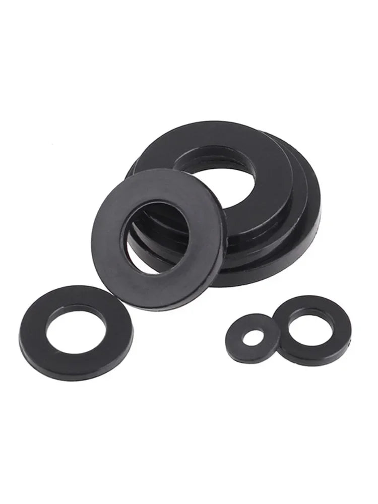 Black PA66 Nylon Plastic Flat Washer Plane Spacer M2 M2.5 M3 M4 M5 M6 M8 M10 M12 M14~M20 Insulation Gasket Ring For Screw 1~3mm